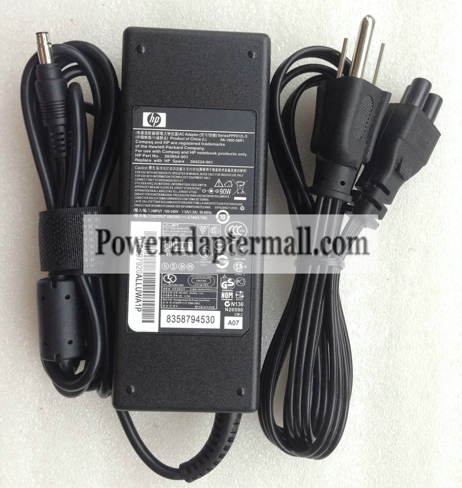 19V 4.74A HP 393945-001 PPP009H 324815-001 AC Power Adapter - Click Image to Close